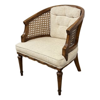 French Louis XVI Style Cane Barrel-Back Bergère Armchair, Vintage For Sale