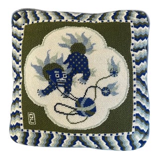 Vintage Needlepoint Pillow Foo Lion For Sale