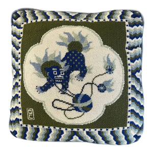 Vintage Needlepoint Pillow Foo Lion