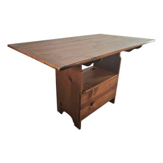 Handmade Rustic Pine Drop-Leaf Table With Storage, Signed Folk Art RMC 1987 Pineapple Motif For Sale