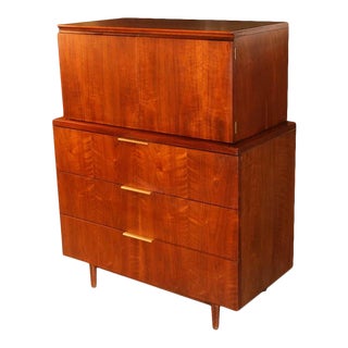 John Stuart Mid Century Highboy Walnut Dresser For Sale