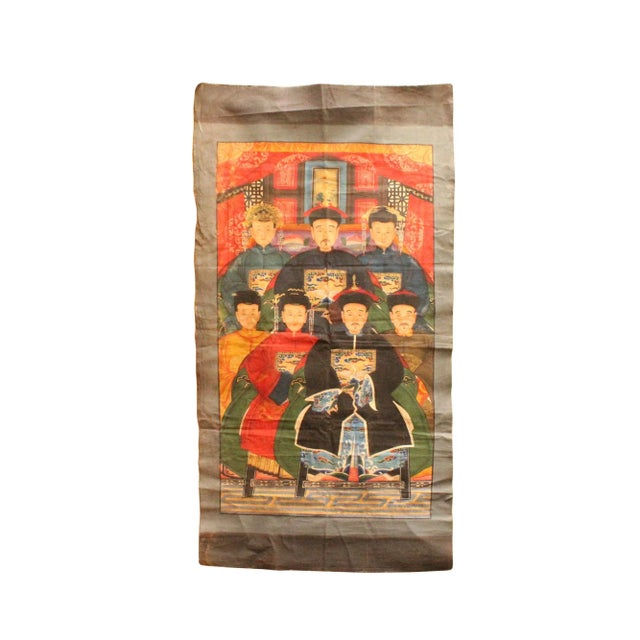 Textile Chinese Hand-Painted Canvas Color Ink Ancestors Painting Art For Sale - Image 7 of 7