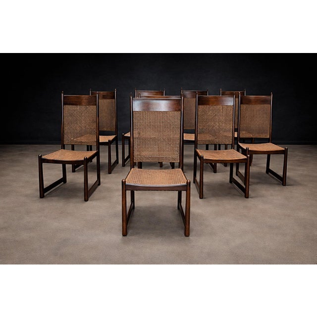 Set of 12 Brazilian Modern Dining Chairs in Rosewood & Caning by Fatima, 1960s Lot 606A For Sale - Image 9 of 16