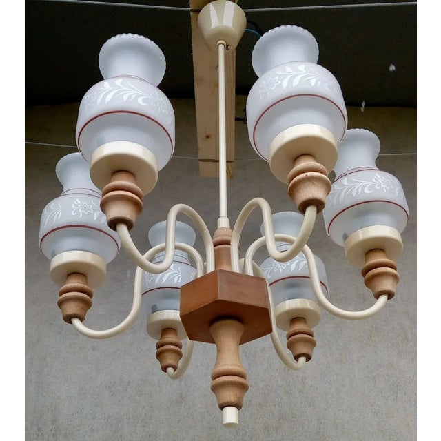 Cream Vintage Chandelier, 1970s For Sale - Image 8 of 11