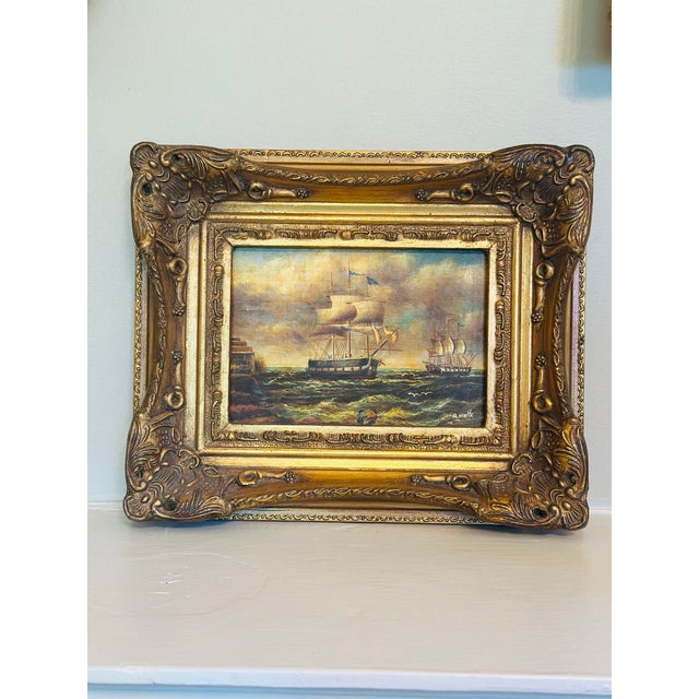 Nautical Vintage Nautical Oil Painting , Framed For Sale - Image 3 of 9