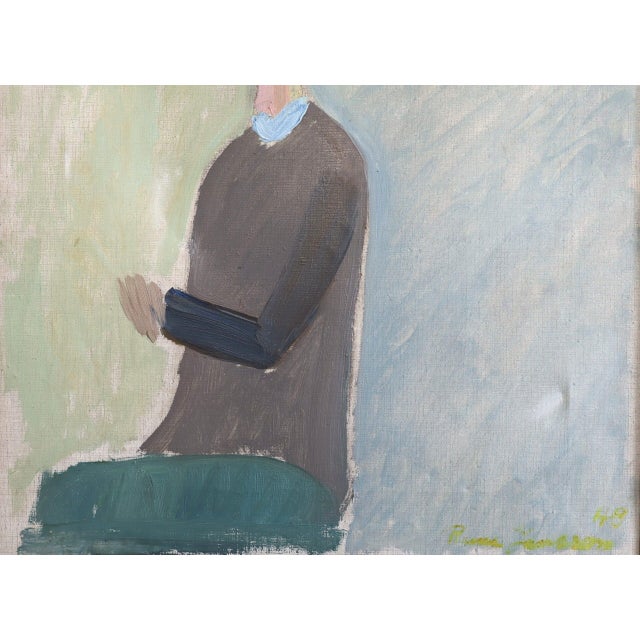 1948 Mid-Century Modern 'Waiting by the Window' Vintage Original Semi-Abstract Portrait Oil Painting by Swedish Artist Rune Janson (1918-2004), Framed For Sale - Image 10 of 11