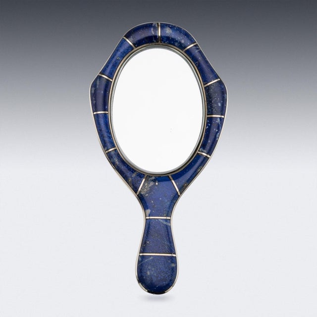 Antique 20th Century Continental Silver & Lapis Lazuli Mounted Miniature Mirror, 1900 For Sale - Image 3 of 9