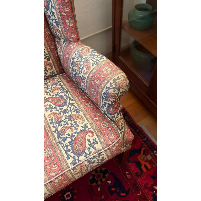 Charming Vintage Wingback Chair With Paisley Print For Sale - Image 9 of 11