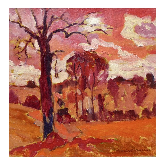 "Summer Red Sky in France" Contemporary Landscape Oil Painting For Sale