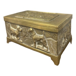 Vintage English Brass Box With Dog Motif For Sale