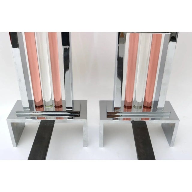 Andirons French Art Deco Chrome & Glass For Sale In Miami - Image 6 of 12