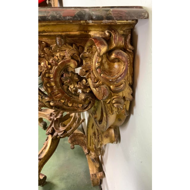 Gold 18th Century Louis XV Carved and Gilded Wooden Console Table For Sale - Image 8 of 13