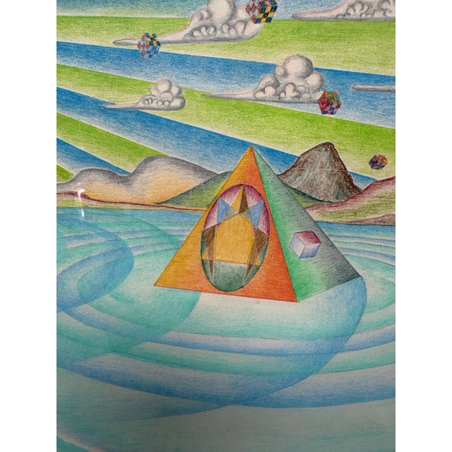 Sky Blue “Spiritual Beings” 1973 Prismacolor Drawing, Ivar Zapp Vorpal Galleries Sf For Sale - Image 8 of 11