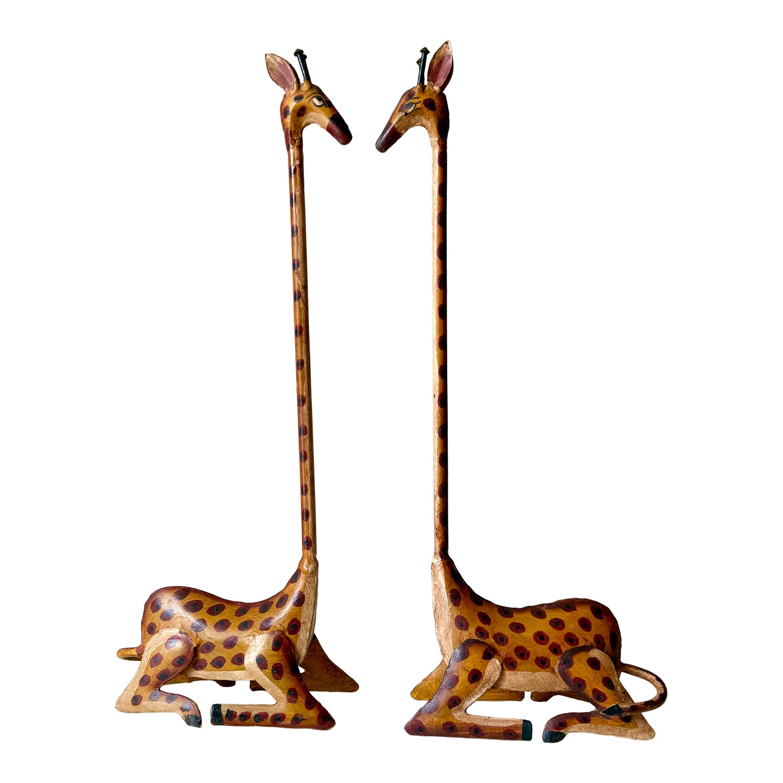Pair of Late 20th Century Tole Long Neck Giraffes | Chairish