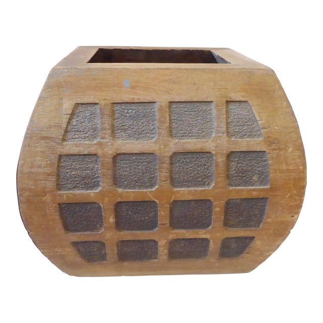 Vintage Rustic Wooden Weathered Cachepot For Sale