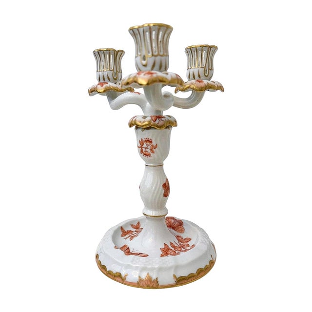 Chinese Late 20th Century Herend Chinese Bouquet Rust Porcelain Candelabra — Pair For Sale - Image 3 of 11