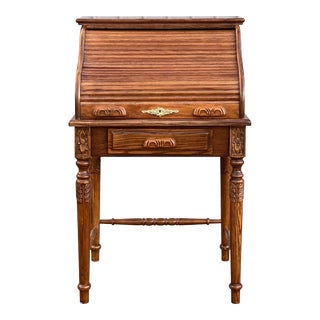 Carved Oak Small Roll Top Desk For Sale