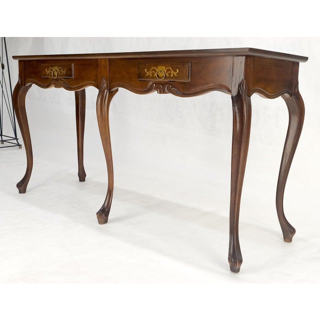 Baker 54" Long 6 Legged Burl Walnut 2 Drawers Cabriole Leg Console Sofa Table For Sale - Image 14 of 15