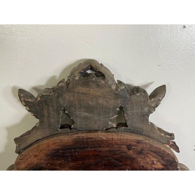19th Century French Carved Wood Wall Mirror With Cherub Crest For Sale - Image 9 of 9