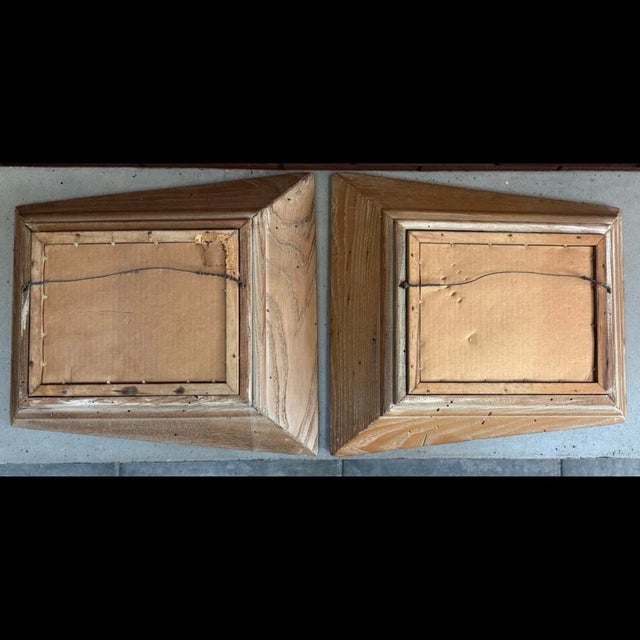 Gray Vintage Mid Century Modern 1950s Paintings Forced W/ Perspective in Wood Frames, Signed - Set of 2 For Sale - Image 8 of 10