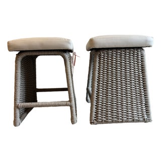 Baker McGuire Cuerda Counter Stool, Genuine Leather Seat, Rope Wrapped Aluminium Frame For Sale