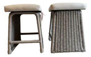 Baker McGuire Cuerda Counter Stool, Genuine Leather Seat, Rope Wrapped Aluminium Frame