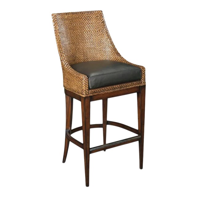 Woven Leather Bar Stool in Brown For Sale