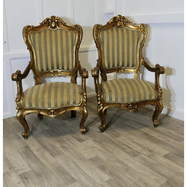 Set of Large Italian Carved Giltwood Armchairs For Sale - Image 9 of 10