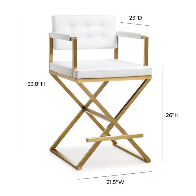 White Director White Vegan Leather & Gold Steel Counter Stool For Sale - Image 8 of 10