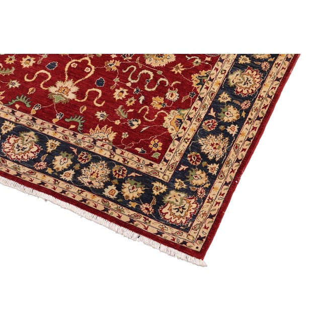 Oriental Ziegler Red Blue Hand-Knotted Wool Rug - 8'0'' X 9'9'' For Sale - Image 4 of 8
