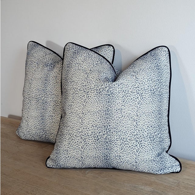 Traditional Schumacher Navy Mini Leopard Pillows - Set of 2 For Sale - Image 3 of 5