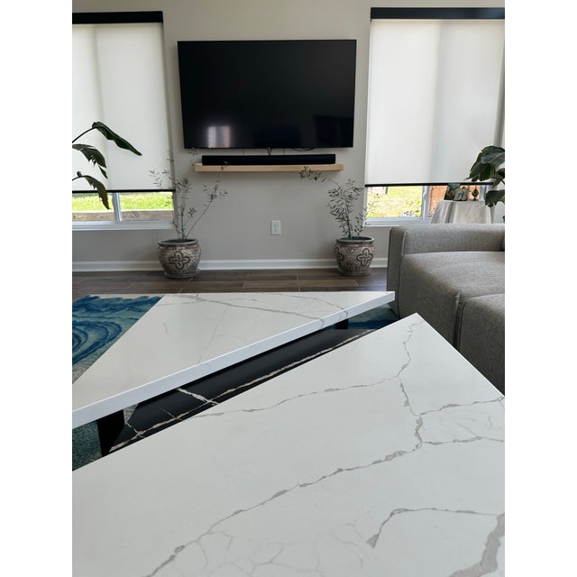 Custom 3-Piece Quartz Nesting Coffee Table Set – Calacatta Laza & Eternal Noir For Sale - Image 4 of 8
