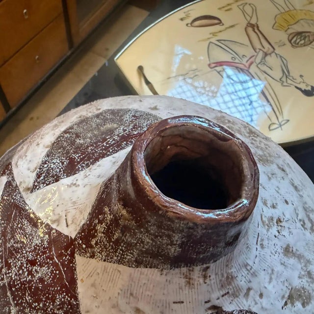 1960s Guido Gambone Style Organic Modern Brown and White Ceramic Italian Vase For Sale - Image 12 of 14