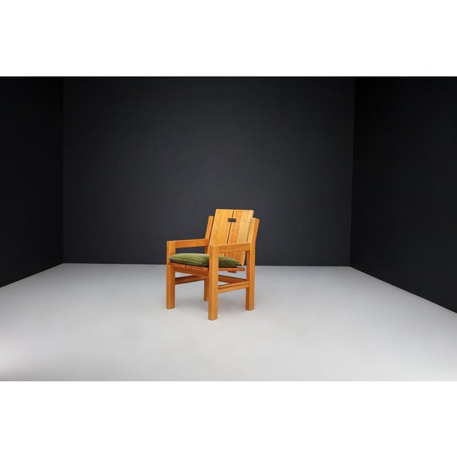 1970s Mid-Century Modern Elm and Green Velvet Upholstery Armchair, France, 1970s For Sale - Image 5 of 13