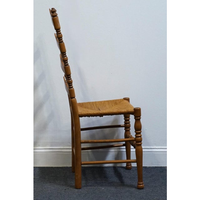 Wood Thomasville Furniture Post Road Collection Solid Hard Rock Maple Colonial Early American Ladderback Dining Side Chair W. Rush Seat 750-7 For Sale - Image 7 of 8