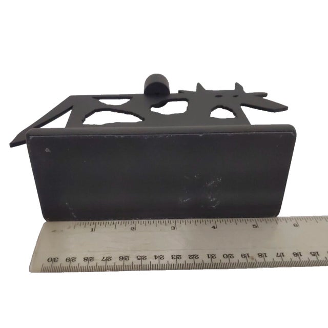 VTG Pair Metal Art Abstract Cow Candle Holders Sculptures Black Far Side Heavy For Sale - Image 10 of 11