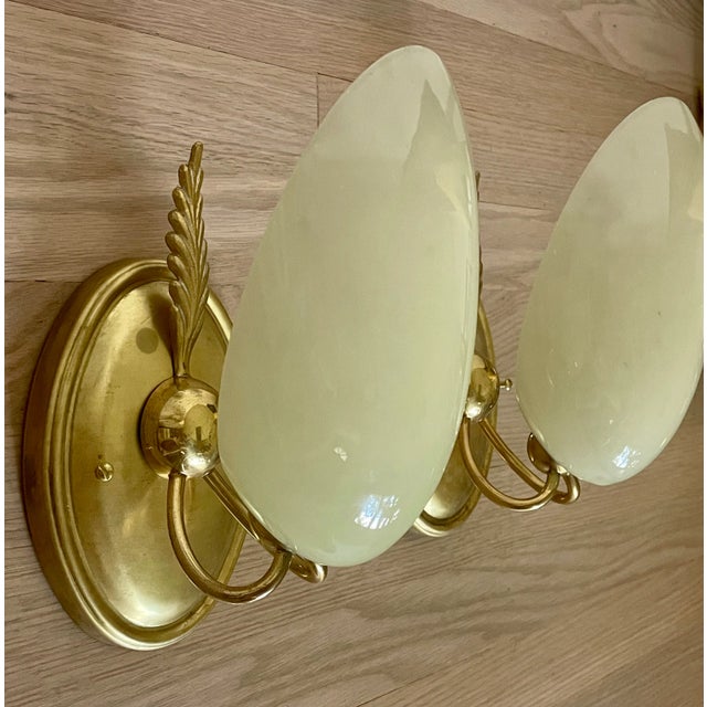 Mid-Century Modern Pair of Mid 20th Century Italian Opaline Glass and Brass Sconces For Sale - Image 3 of 5