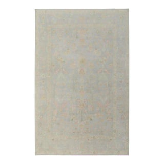 Modern Handknotted Oushak Rug in Dove Grey, Soft Blue, Pink & Sage, 8' x 10' For Sale