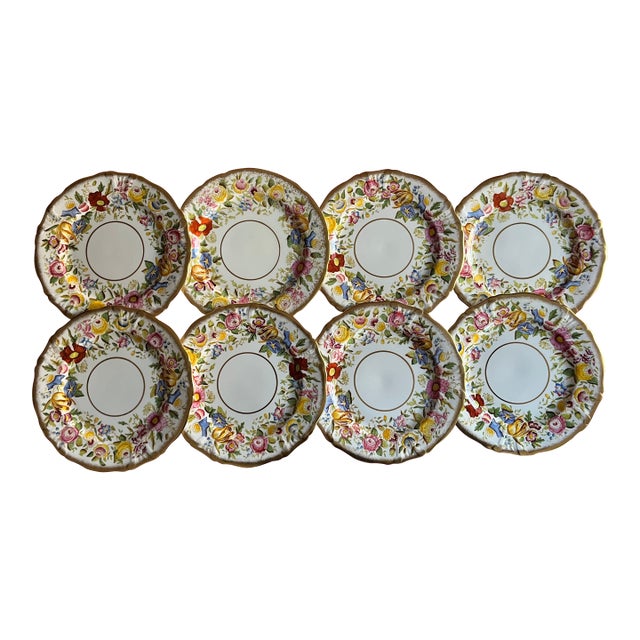English Fine Bone China Floral 9 1/4" Porcelain Plates by Eaton and Hammersley - Set of 8 For Sale