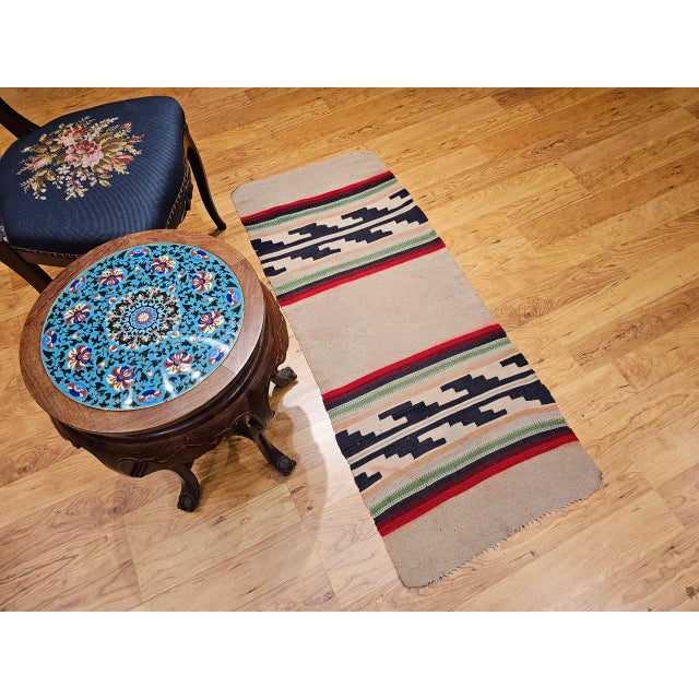 1900 - 1909 Vintage Native American Navajo Area Rug, Handwoven Wool, Stripe Pattern,Ivory & Red, 2x4 For Sale - Image 5 of 16