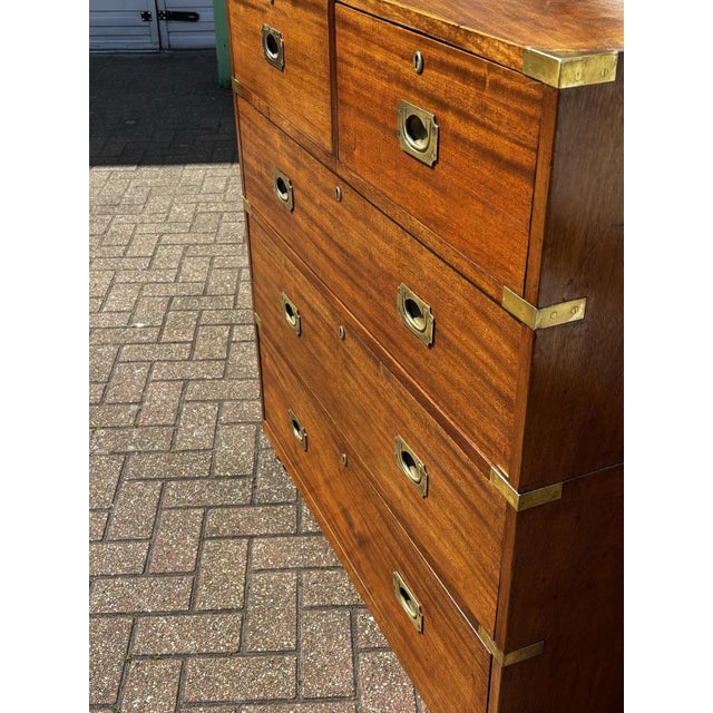 Antique Brass-Bound Mahogany Campaign Chest from Ross & Co, Dublin For Sale - Image 13 of 18