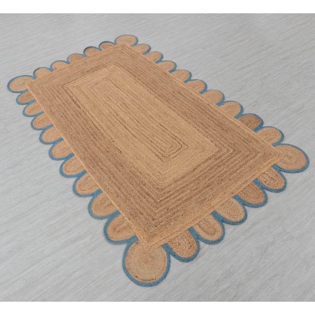 Blue French Blue Scallop Edge Jute Rug 2x4 For Sale - Image 8 of 13