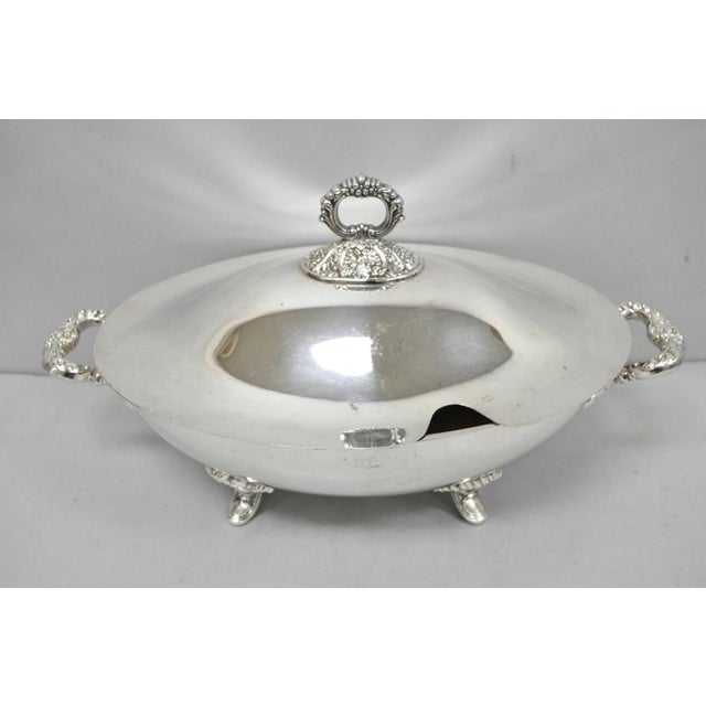 Vintage Poole Regency Style Footed Silver Plated Lidded Soup Tureen Serving Bowl. Circa Mid 20th Century. Measurements: 9"...
