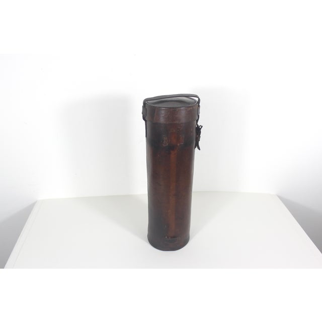Brown Antique Leather Canister Tube for Map Thermos Wine or Whiskey Bottle For Sale - Image 8 of 14
