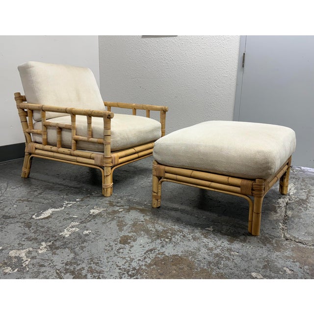 Mid-Century Modern Vivai Del Sud for Wicker Works Italian Bamboo Armchair + Ottoman, Vintage For Sale - Image 3 of 12