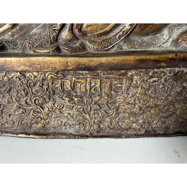 Vintage Asian Reclining Buddha Bronze Sculpture With Ornate Relief Base For Sale - Image 10 of 12