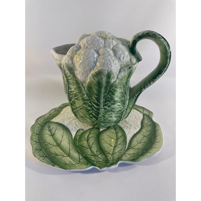 1970s Italian Green and White Majolica Cauliflower Trivet Wall Decor For Sale - Image 11 of 12