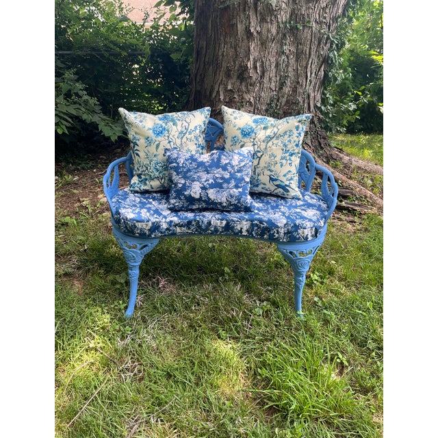 Blue Cast Iron Garden Bench For Sale - Image 8 of 8