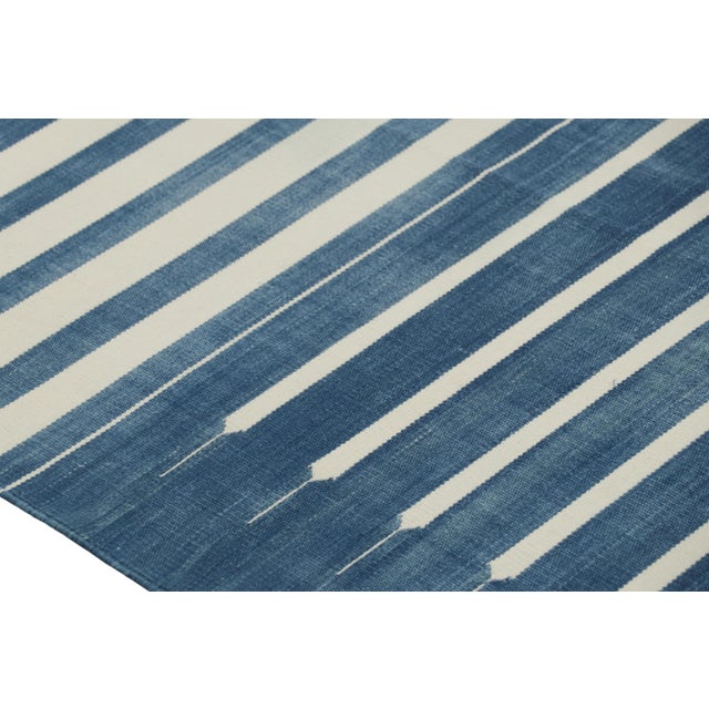 Rug & Kilim's Contemporary Dhurrie Rug in Dark Blue and White Stripes - 8x10 For Sale In New York - Image 6 of 9