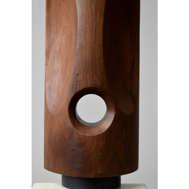 Mid 20th Century Vintage Large-Scale Kinetic Teak Mask Sculpture Mounted to Painted Wood Tiered Base by Paul Bechtold, Circa Mid 20th Century For Sale - Image 5 of 18